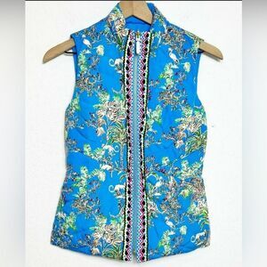 NWT LILLY PULITZER Deanne Reversible Down Vest Blue Thistle Tiger Queen